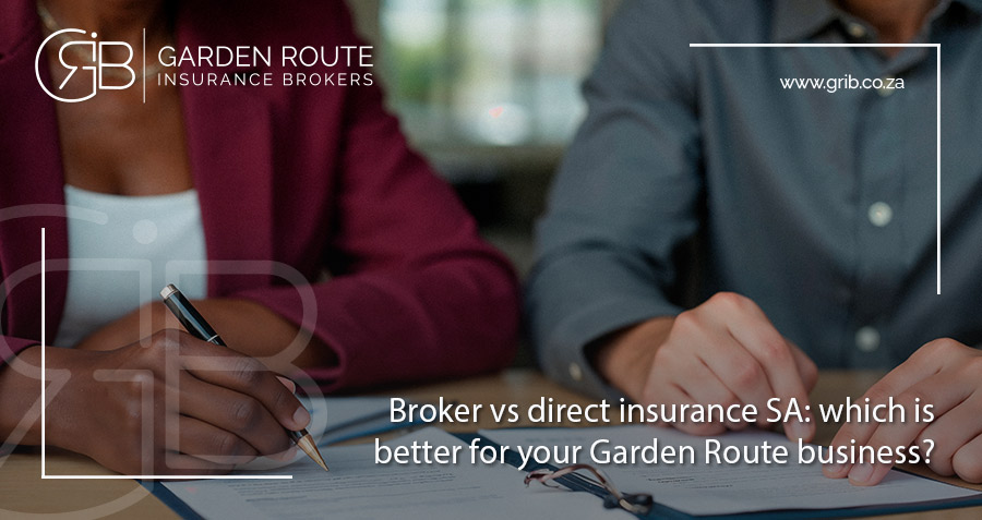 Garden Route business owner reviewing commercial insurance broker vs direct insurance SA options after storm damage.